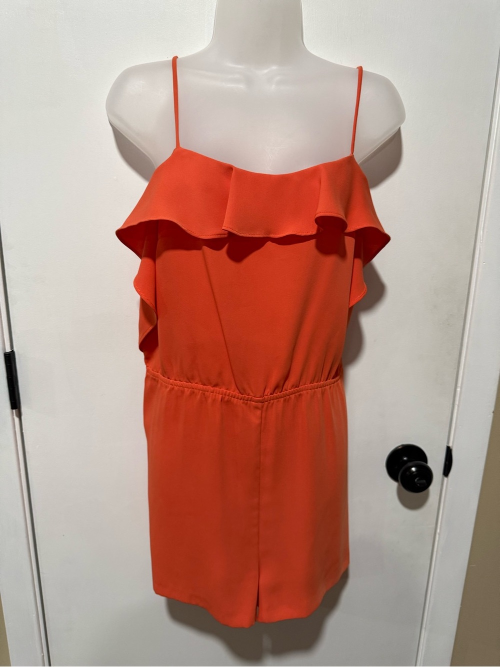 Topshop Orange Sleeveless Romper with Ruffle Trim-#1548